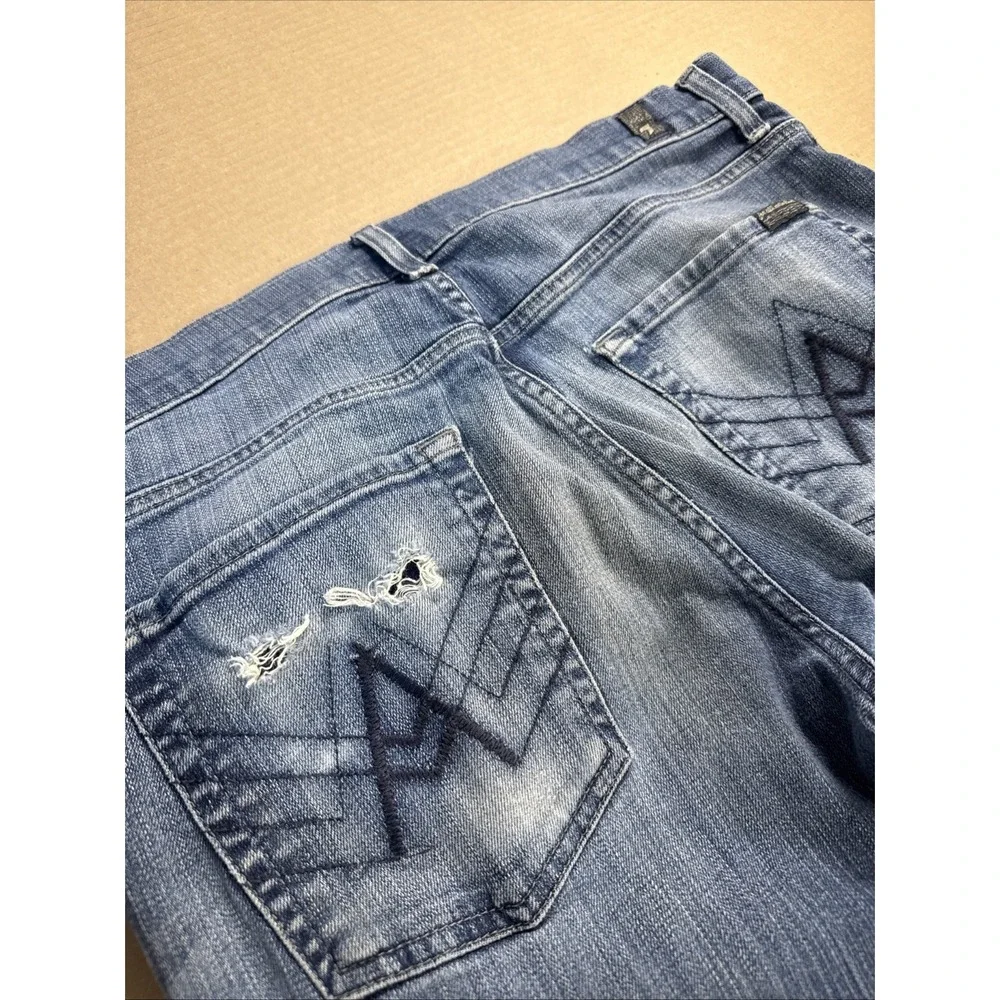 7 For All Of Man Kind Jeans Mens 32 Blue Dark Wash Relaxed Fit Button Fly USA